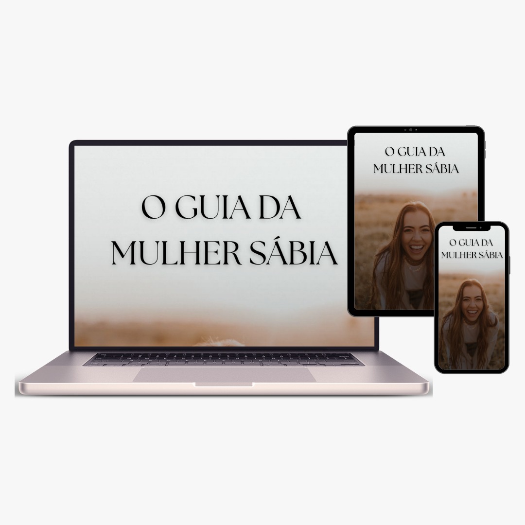 Mockup do Guia da Mulher Sábia em notebook, tablet e ebook